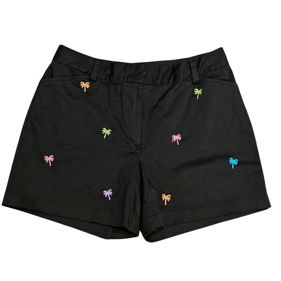 Bamboo Traders Pants - BAMBOO TRADERS Black Shorts for Work Palm Tree Embroidered Flat Front Cute Kitch